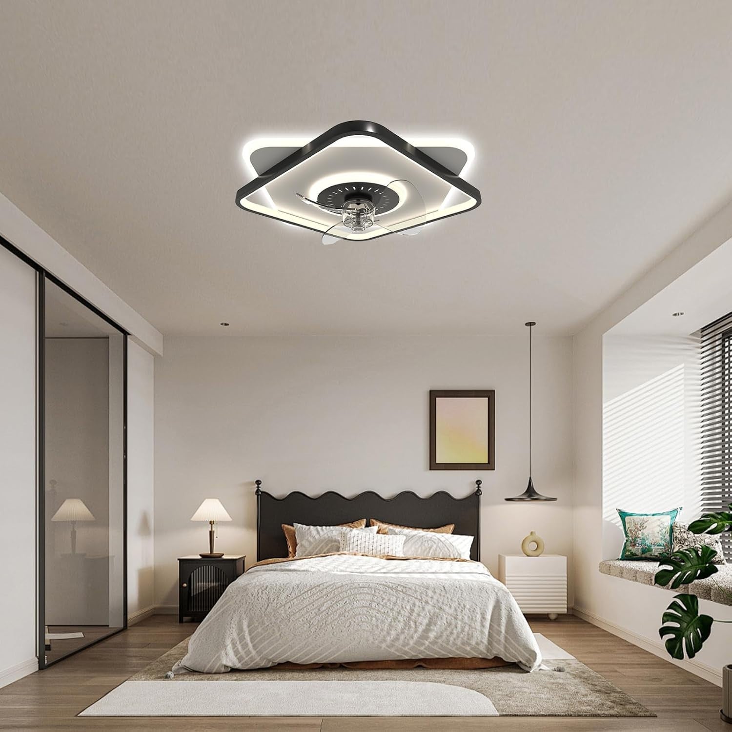Low Profile Ceiling Fan, Dimmable 3000-6000K, 6 Speeds
