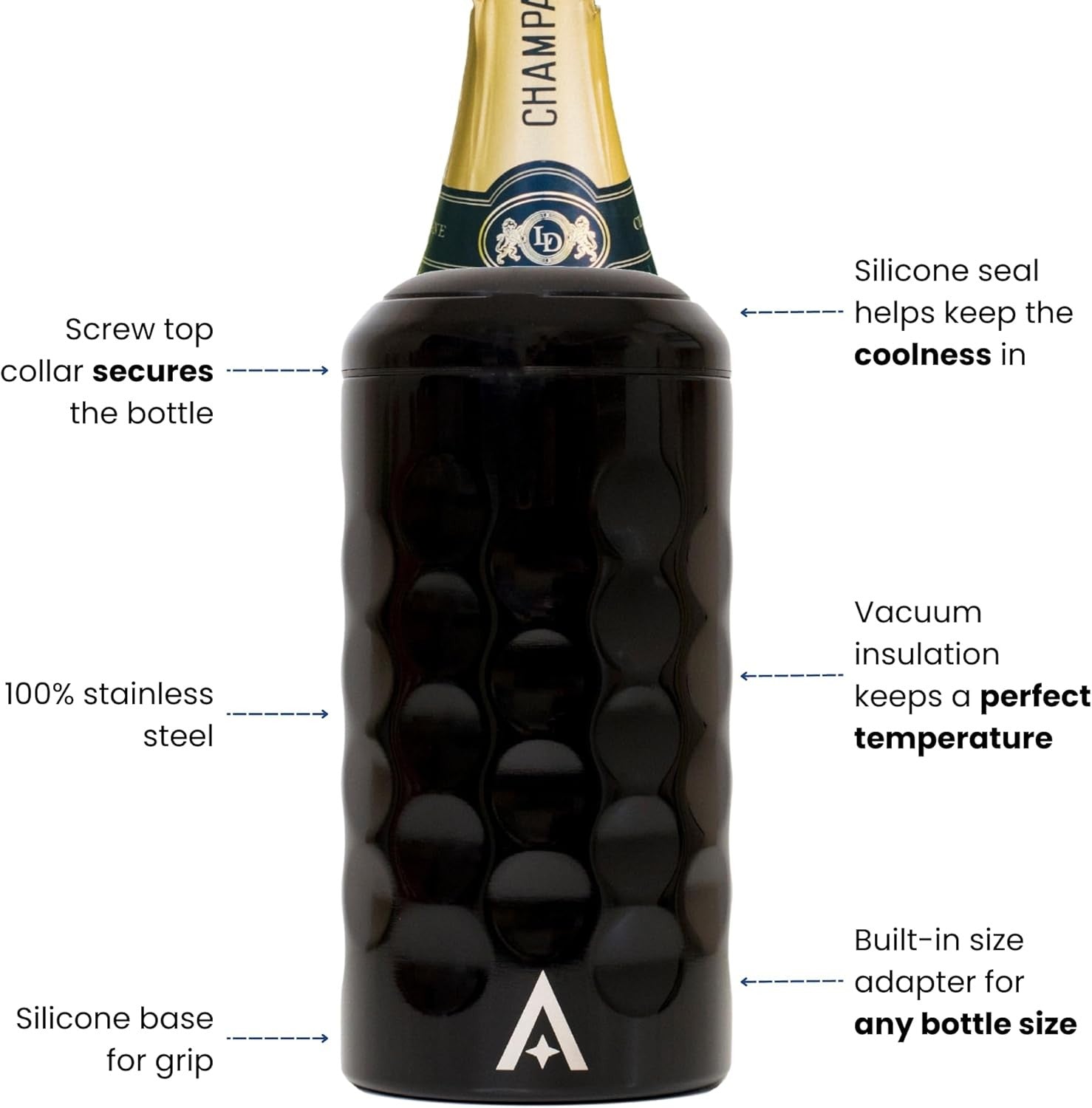Wine Bottle Cooler Black Stainless Steel Double Wall Vacuum Chiller Gift