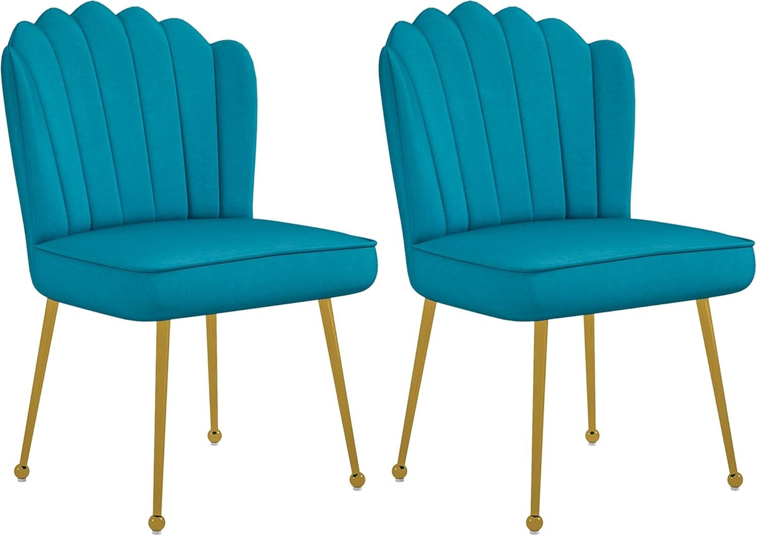 Set of 2 Blue Shell Velvet Accent Chairs Gold Metal Legs Modern Vanity Seats