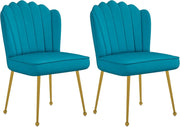 Set of 2 Blue Shell Velvet Accent Chairs Gold Metal Legs Modern Vanity Seats