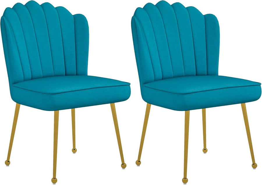 Set of 2 Blue Shell Velvet Accent Chairs Gold Metal Legs Modern Vanity Seats