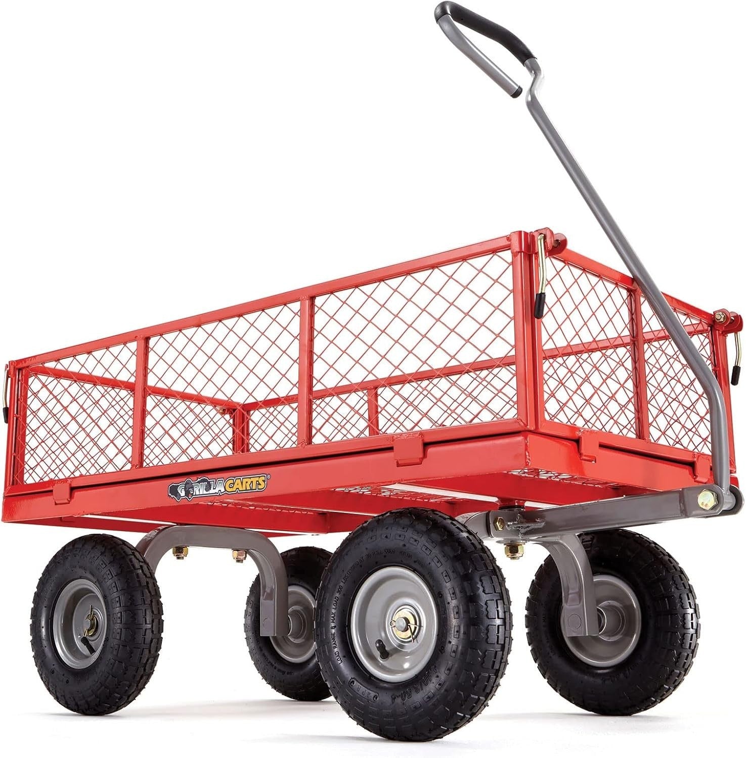 Heavy Duty 350kg Steel Garden Utility Wagon with Removable Sides & 10" Tires Red