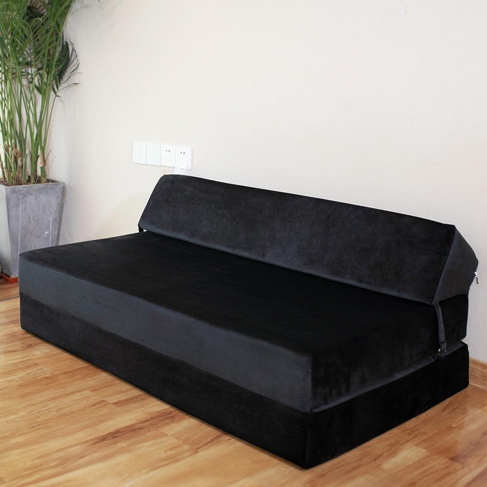 Double Fold-Out Sofa Bed | Plush Velvet Z-Futon Mattress for Living Room
