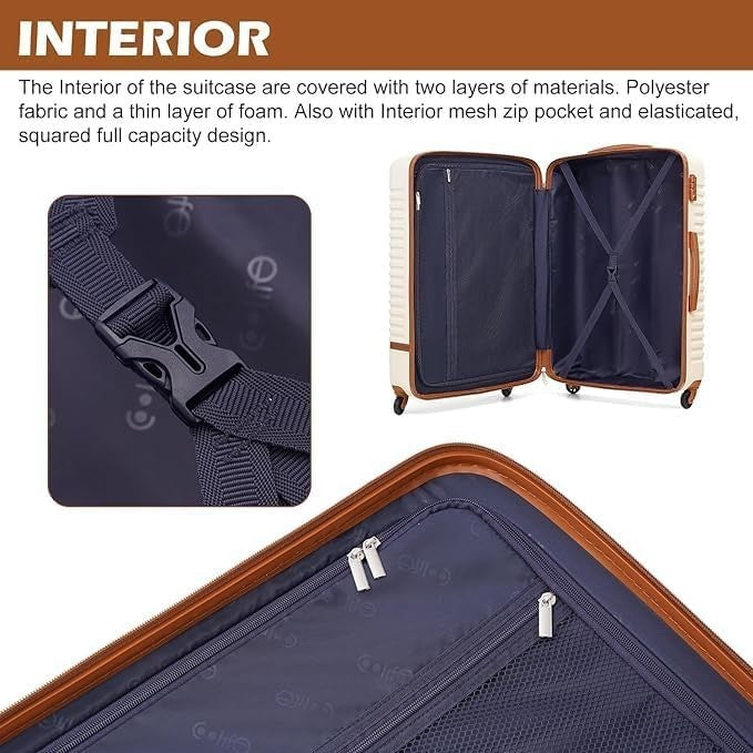 24'' Green Brown Luggage Set Hard Shell TSA Lock 360 Spinner + Backpack