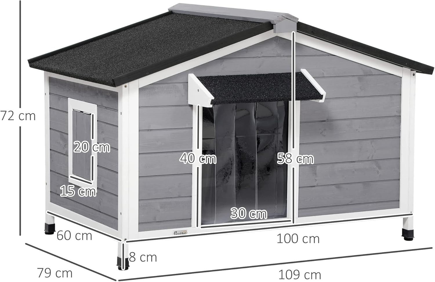 Outdoor Wooden Dog Kennel with Raised Base & Ventilated Roof 109x79x72cm Grey