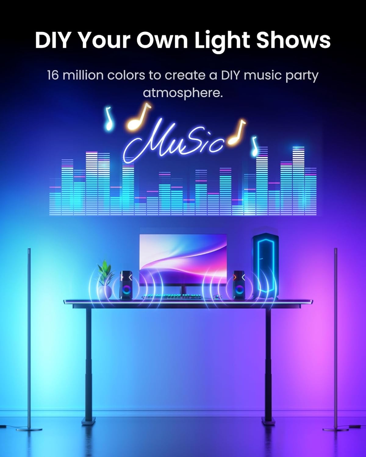 Smart LED Corner Floor Lamp RGB Colour App Voice Control Music Sync Light