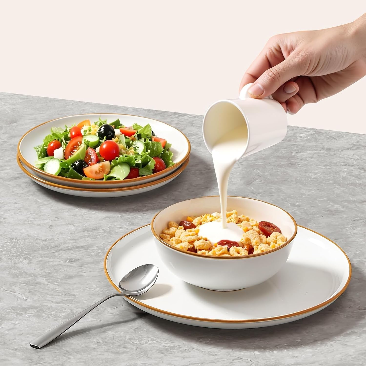 18pc Ceramic Dinner Set Plates Bowls Scratch Resistant Microwave Dishwasher