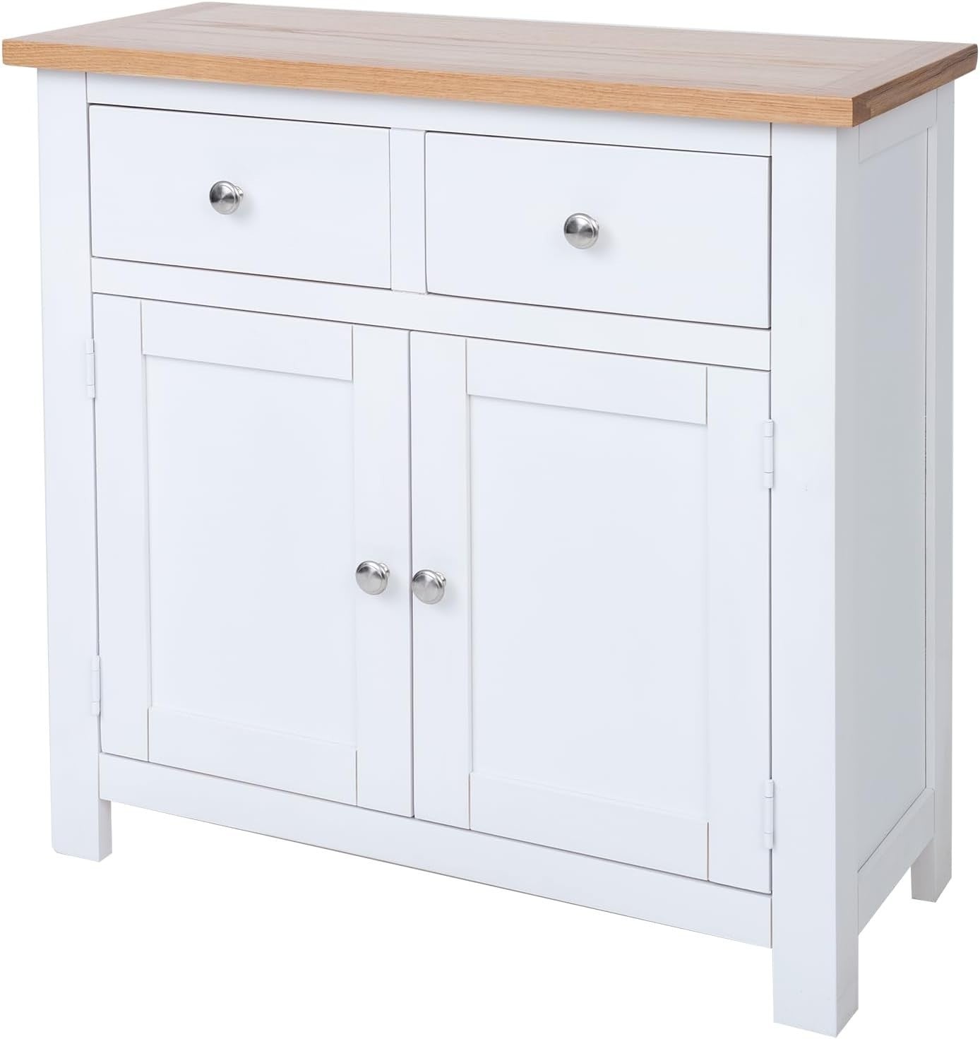 White Sideboard Cabinet Oak Top 2 Drawer 2 Door Storage Unit Hallway