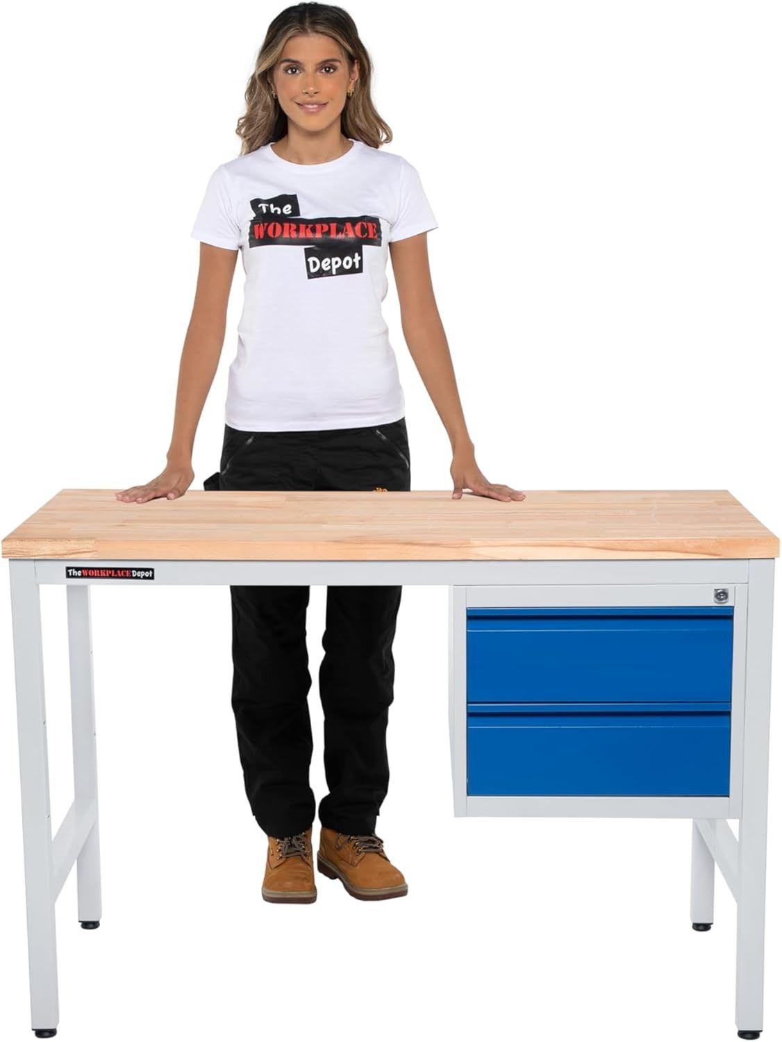 Heavy Duty Metal Workbench 1+2 Drawer Units 150kg Steel Frame 30mm Top 1600mm