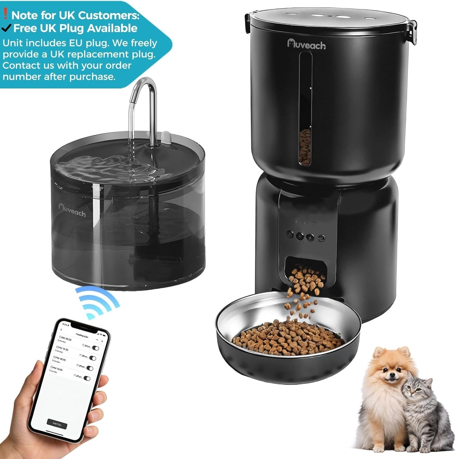 Smart Cat Feeder & Water Fountain WiFi App Control 4L Auto Feeding