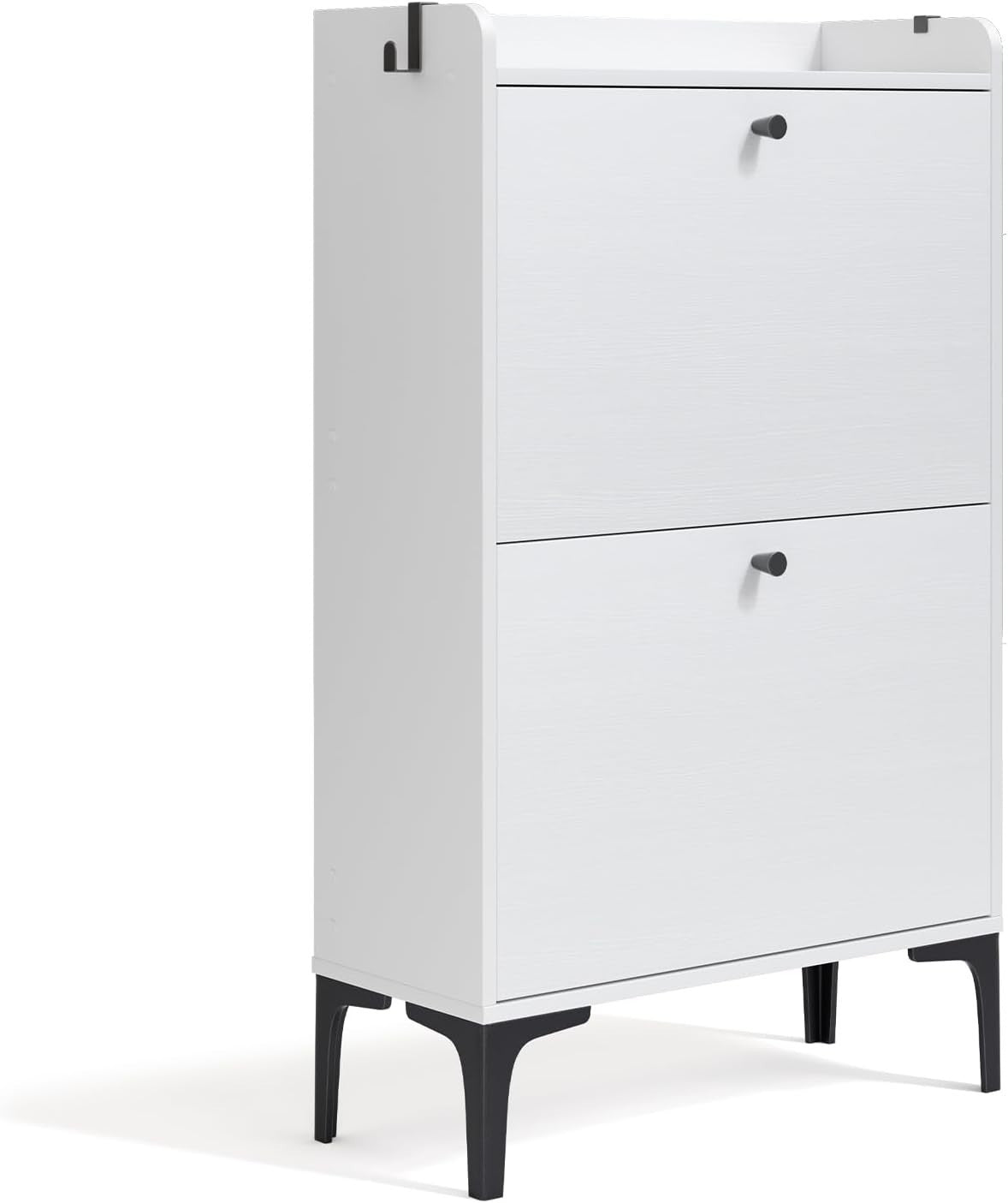 Shoe Cabinet 2 Flip Drawers Adjustable Dividers Sturdy Compact Hallway Storage