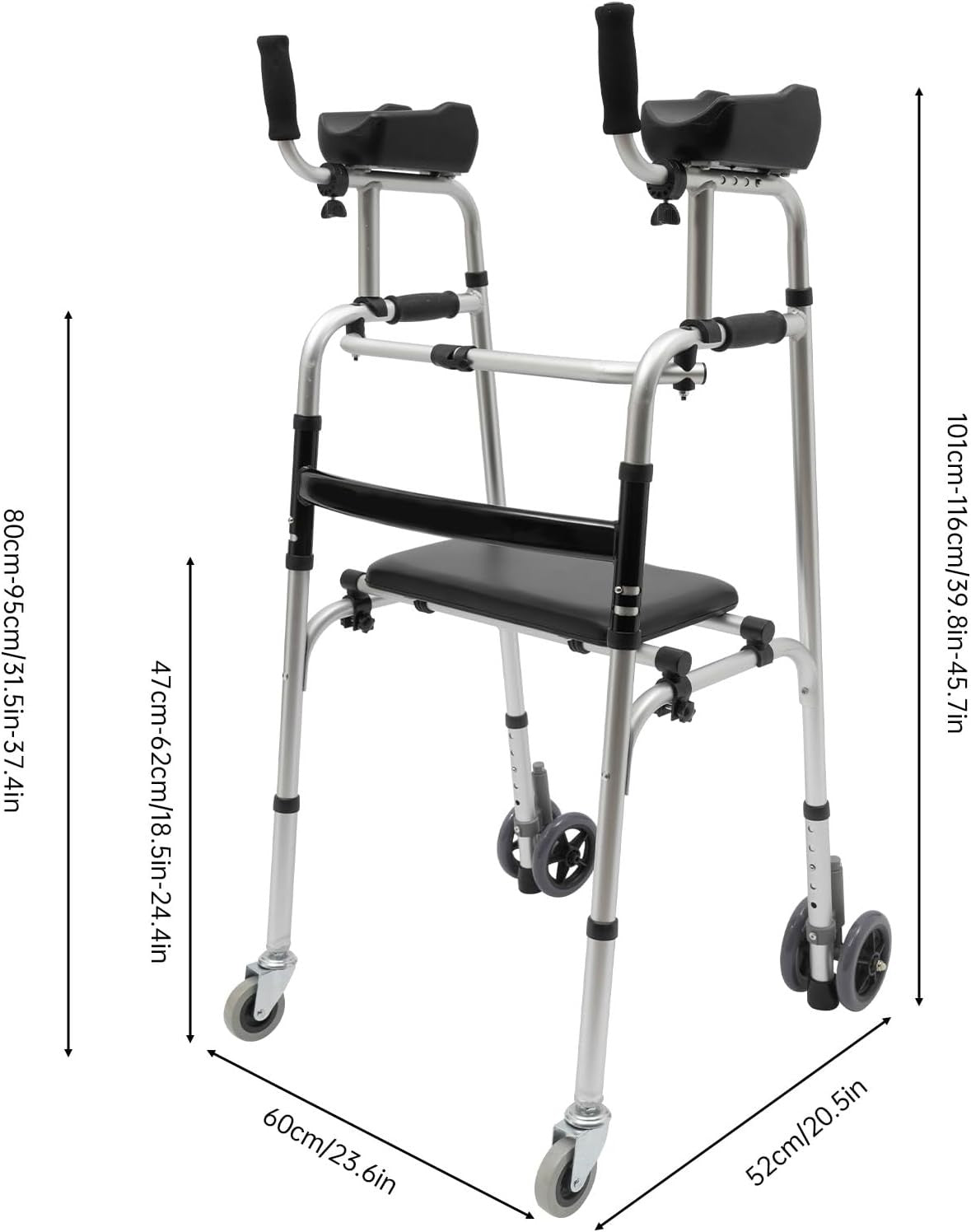 Upright Rollator Walker Folding Seat 4 Wheels Heavy Duty Indoor Outdoor