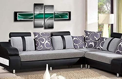 4-Piece Abstract Canvas Wall Art Green Black White Modern Home Decor
