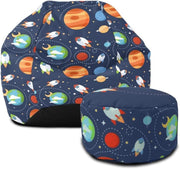 Kids Outer Space Bean Bag Chair with Footstool Washable Bedroom Seat