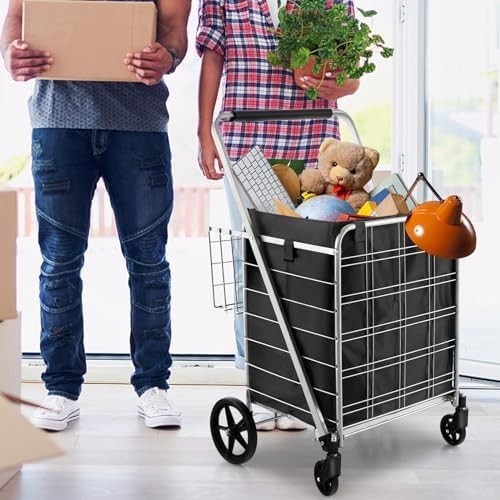126L Foldable Shopping Trolley Cart – Heavy-Duty Metal, Waterproof, Black+Silver