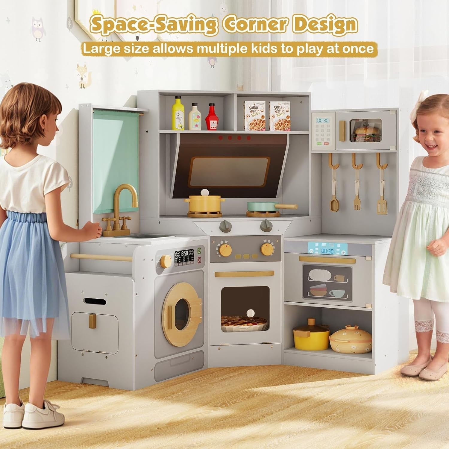Corner Kids Play Kitchen Lights Sounds Washer Grey Chef Toy
