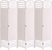 White 6 Panel Wicker Folding Room Divider Handwoven Privacy Screen