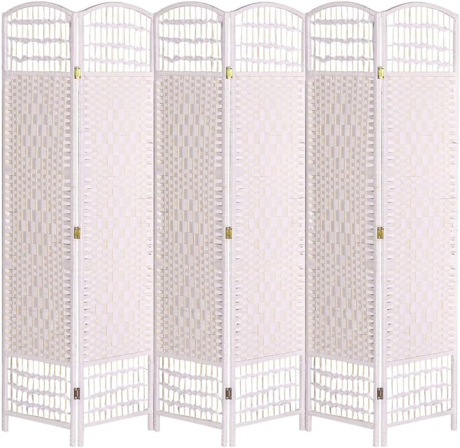 White 6 Panel Wicker Folding Room Divider Handwoven Privacy Screen