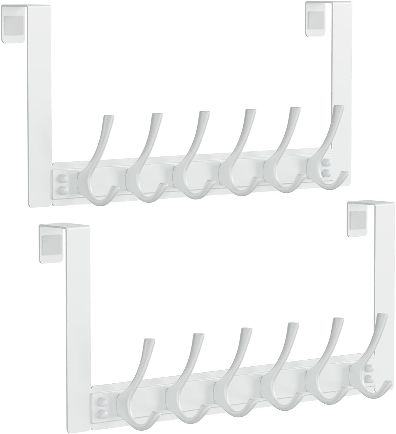 2 Pack White Over Door Hook Rack 6 Hooks Heavy Duty Coat Towel Hanger
