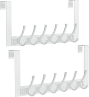 2 Pack White Over Door Hook Rack 6 Hooks Heavy Duty Coat Towel Hanger