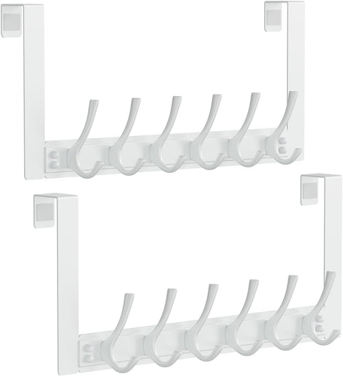 2 Pack White Over Door Hook Rack 6 Hooks Heavy Duty Coat Towel Hanger