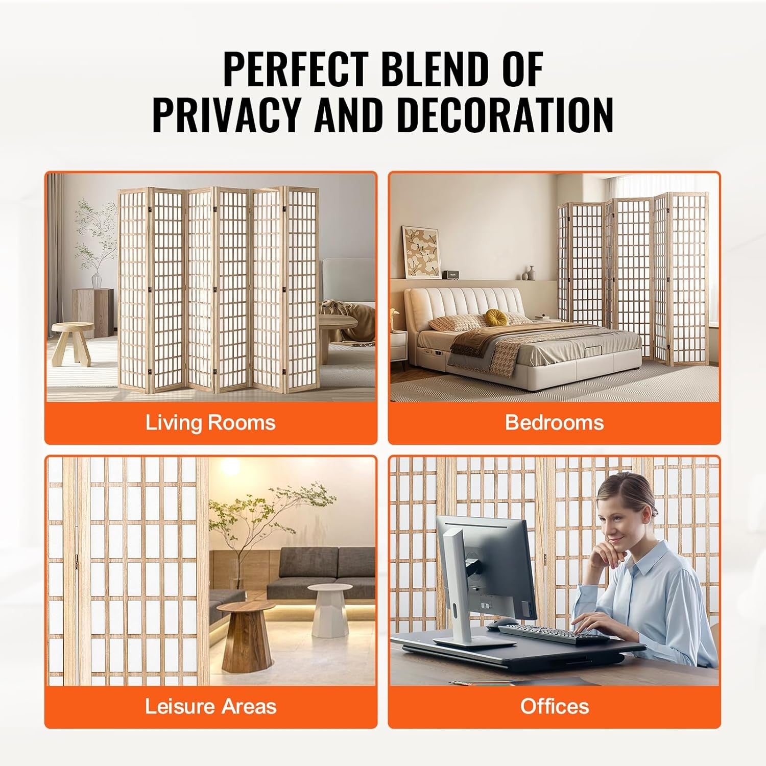 6 Panel Japanese Folding Room Divider Wood Privacy Screen 240x170cm Natural