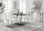 Modern Black Glass Dining Table Set with 6 White Chairs 140x80x75cm