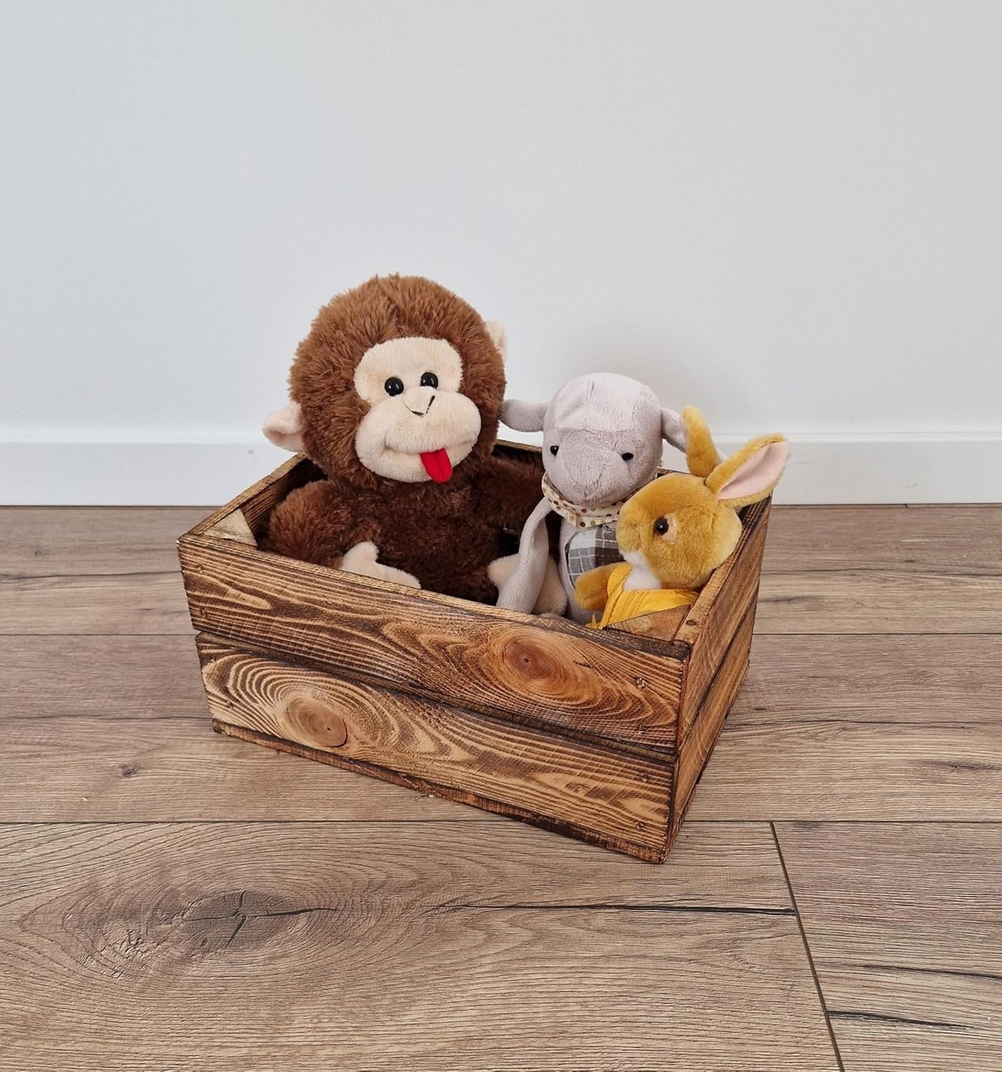 3-Piece Burnt Effect Wooden Storage Crates Organizer 30x20x15cm Durable