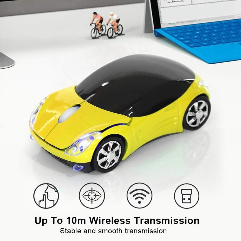 Yellow Kids Wireless Car Mouse 2.4G 1600 DPI USB Laptop