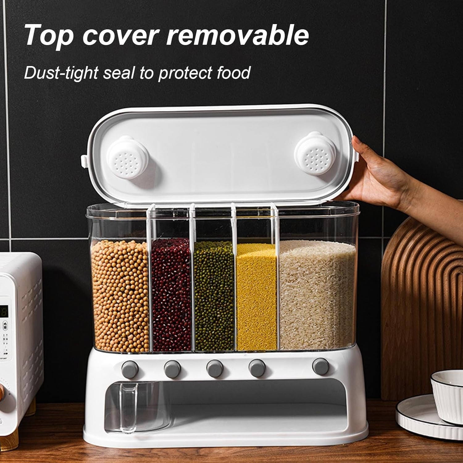 12L Wall Mounted Grain Dispenser 5 Grid Rice Cereal Storage Container