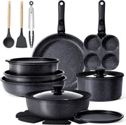 21Pcs Plus Black Non Stick Cookware Set with Removable Handles Induction Safe