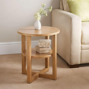 Round Oak Side Table with Shelf 50x50x50cm – Coffee End Table for Living Room