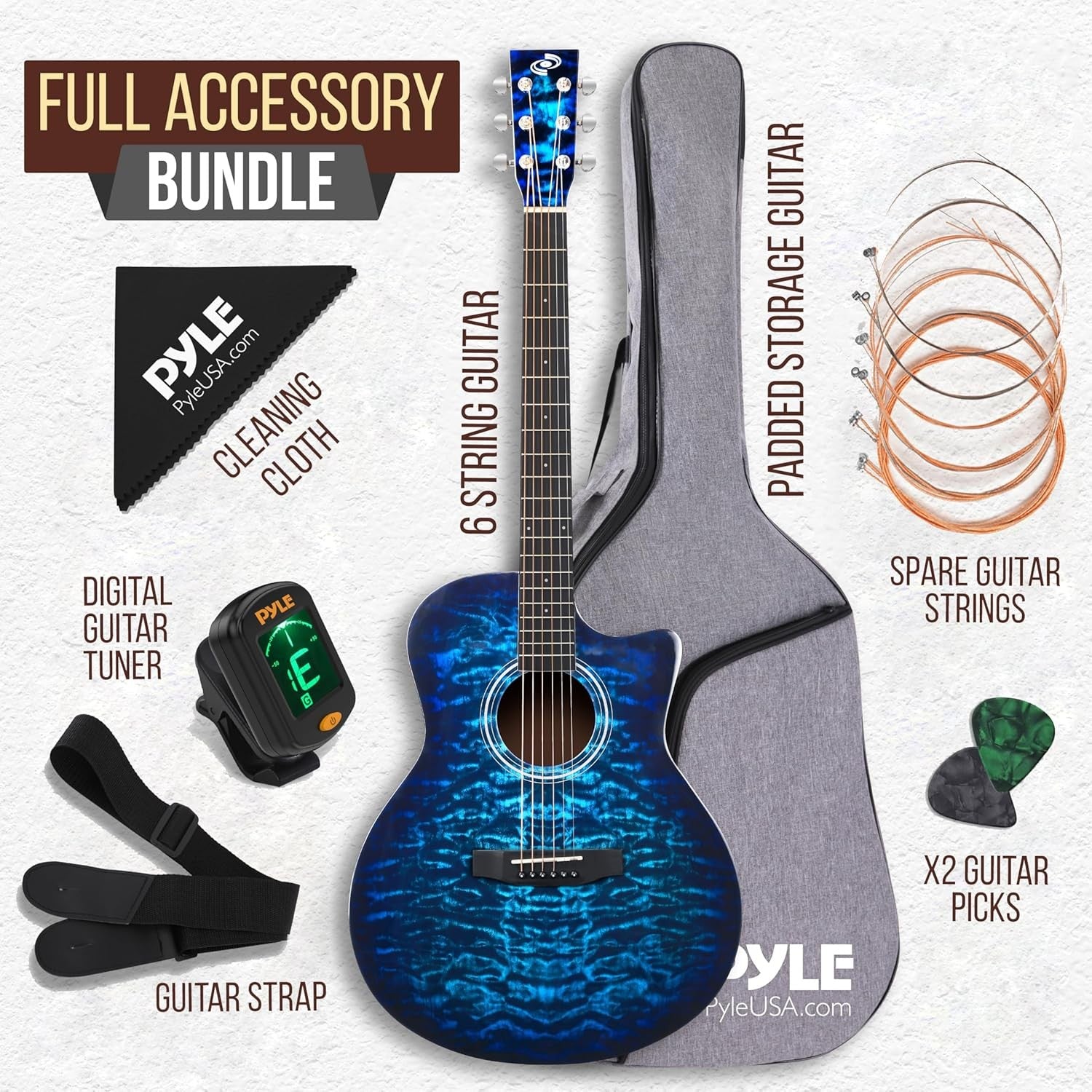 Full Size 41" Acoustic Guitar Starter Kit Blue with Gig Bag