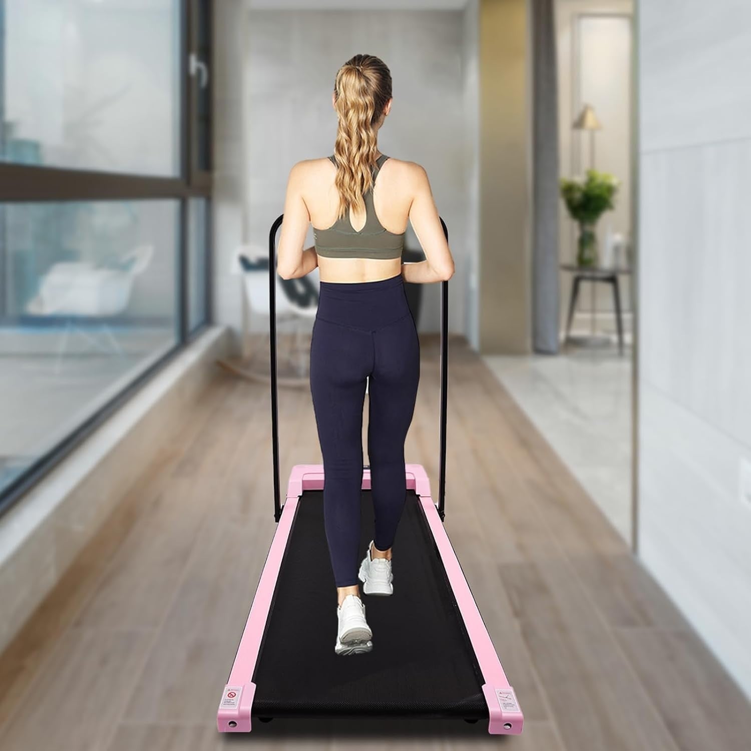 Mini Foldable Walking Treadmill 3HP Under Desk Jogging LED Display Pink