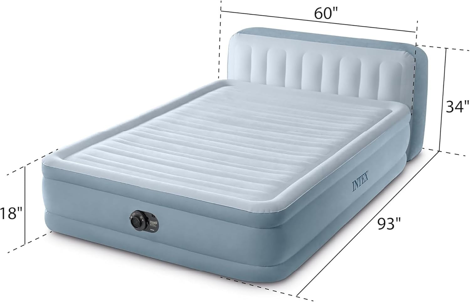 Queen Air Mattress 18" Plush with Headboard Built-In Pump 600lb
