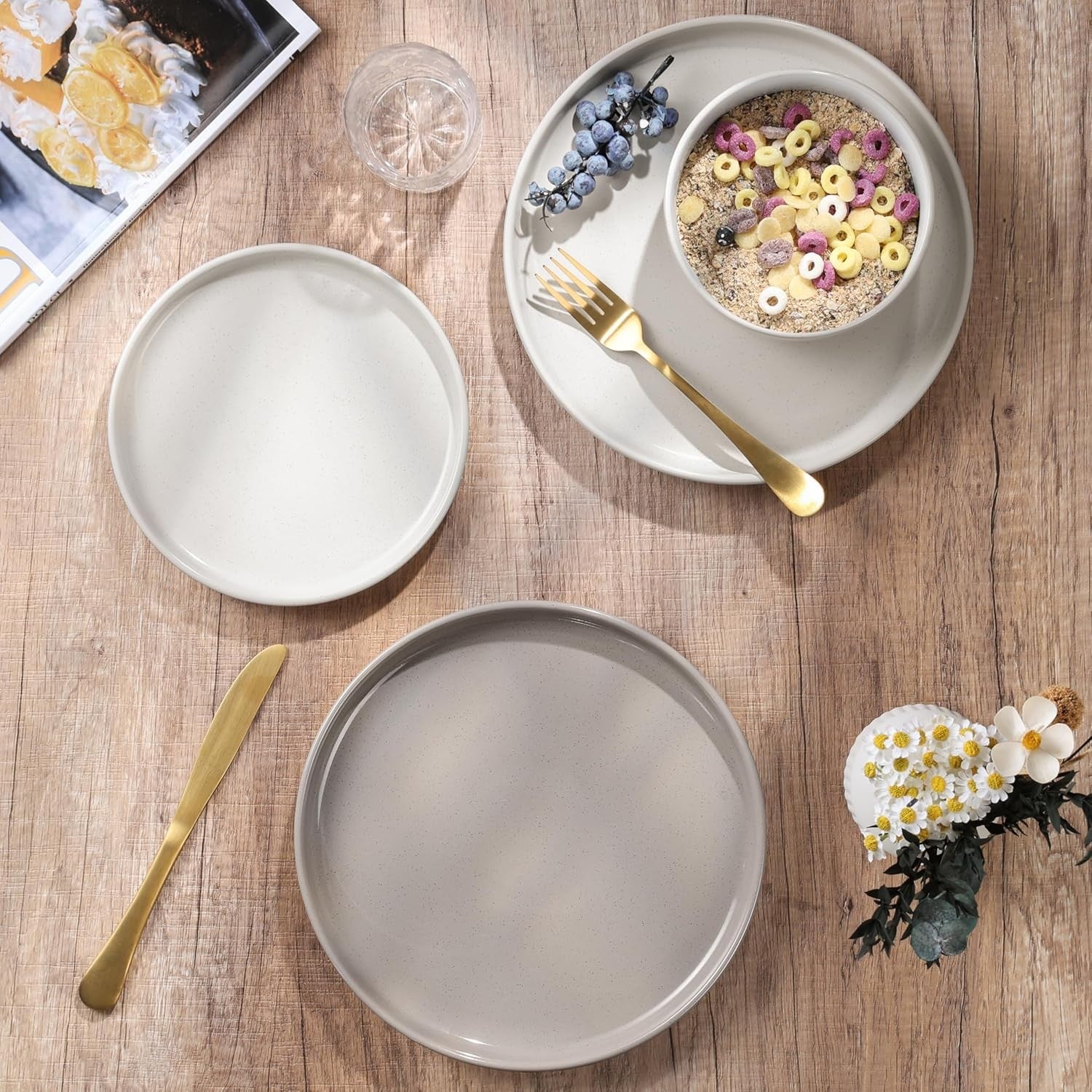 12pc Stoneware Dinnerware Set Plates Bowls Speckled Multicolor for 4