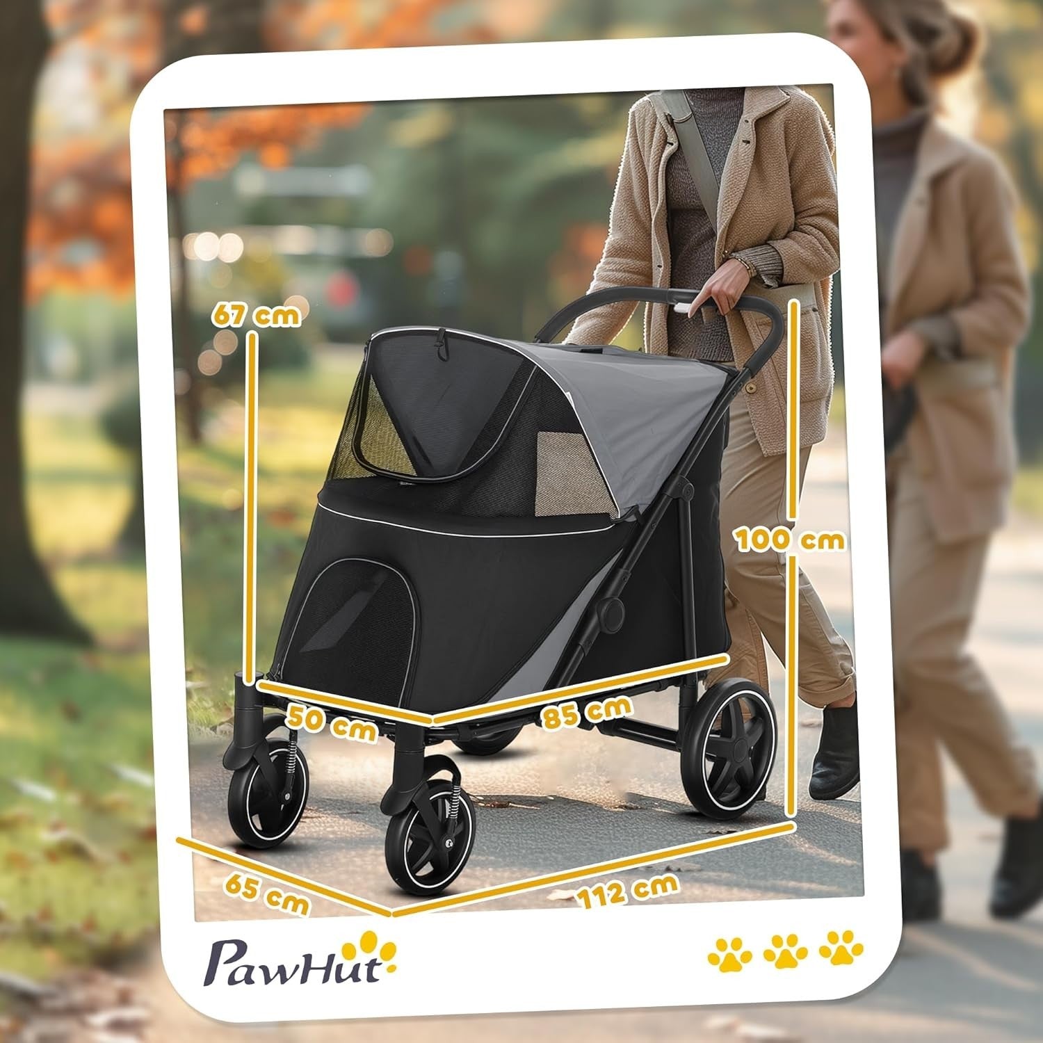 2‑in‑1 Twin Pram Foldable Double Pushchair Reversible Black