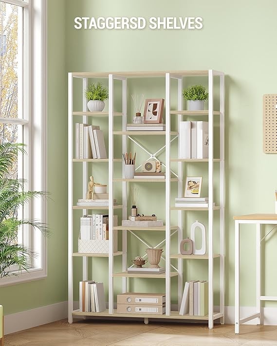 6 Tier White Bookshelf Adjustable Display Shelves Modern Storage Unit 170cm