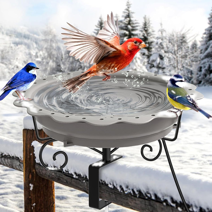 Heated Bird Bath for Winter Outdoor Deck Railing 100W Thermostat Water Heater