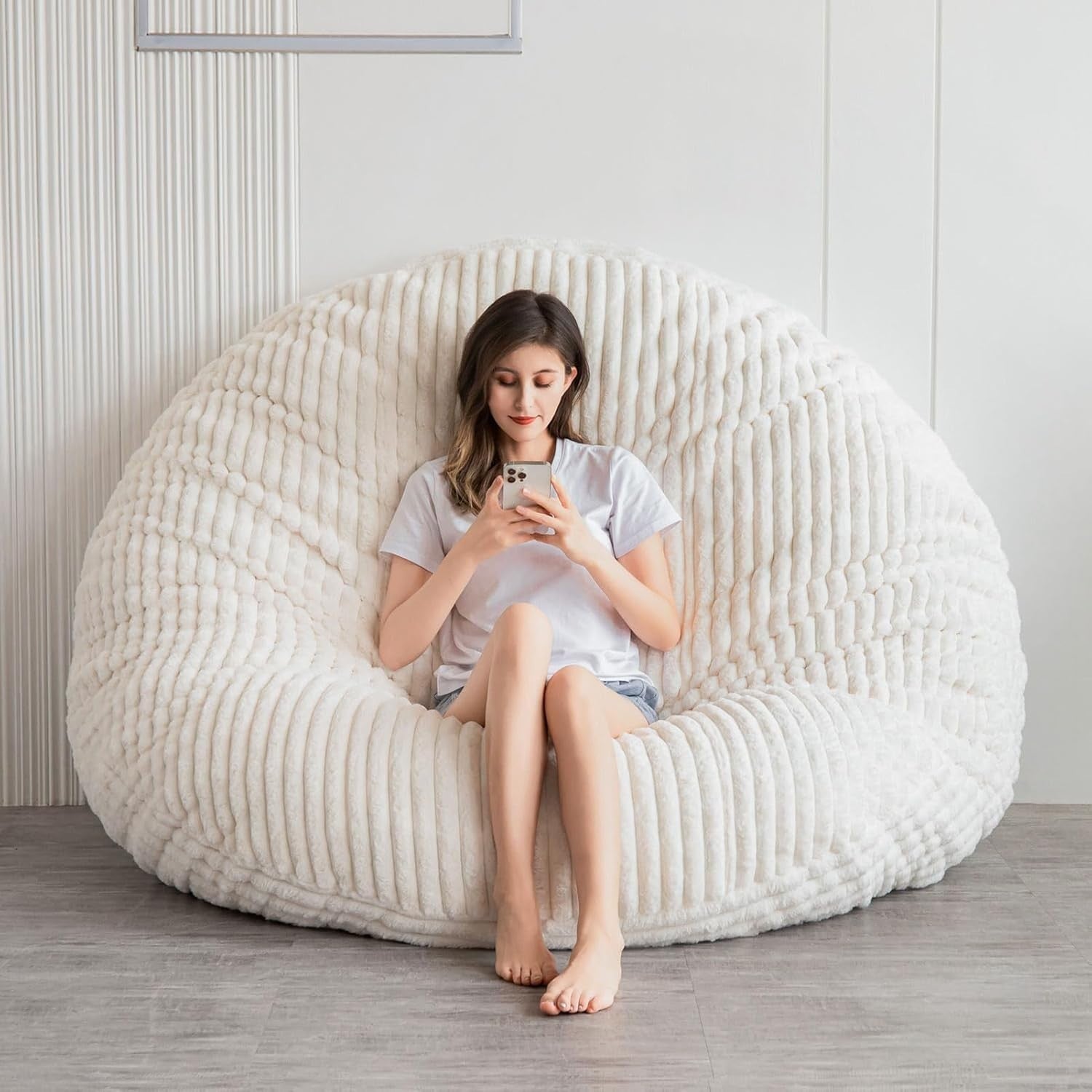 Giant Faux Fur Bean Bag Sofa Bed 150x150cm | Fluffy Chair for Adults