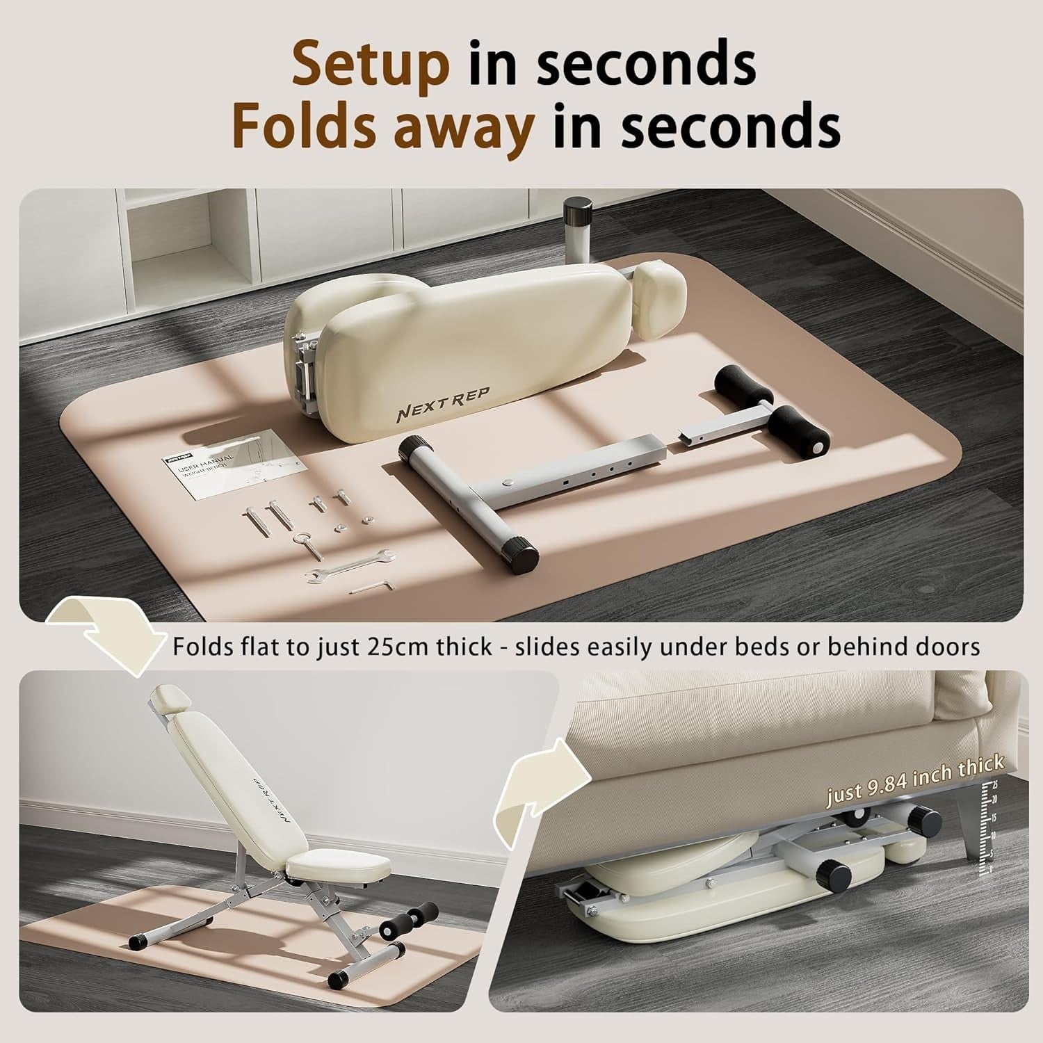 Fast-Fold Adjustable Workout Bench 660lb Incline Decline Full Body