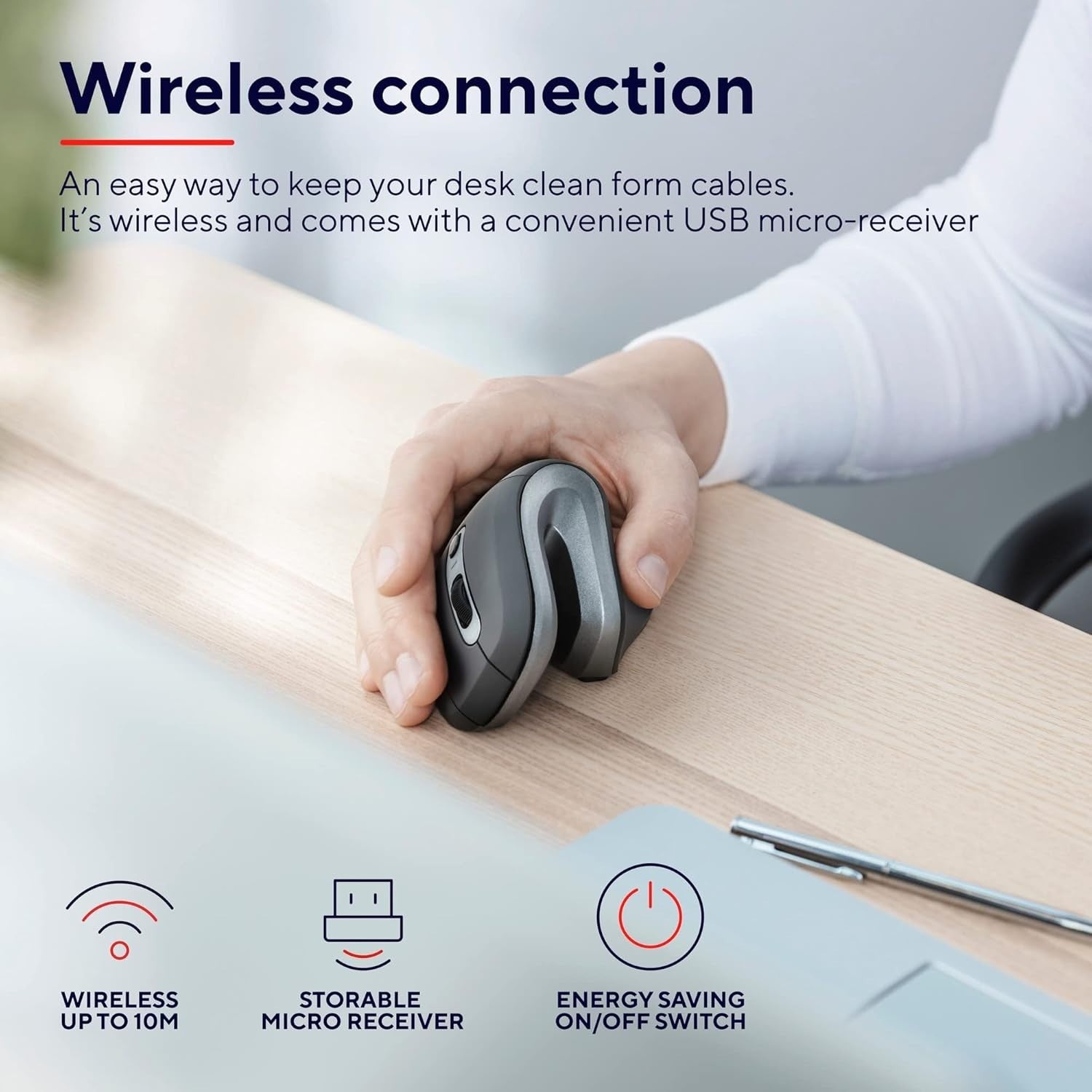 Wireless Vertical Ergonomic Mouse 60° 6 Buttons Adjustable DPI