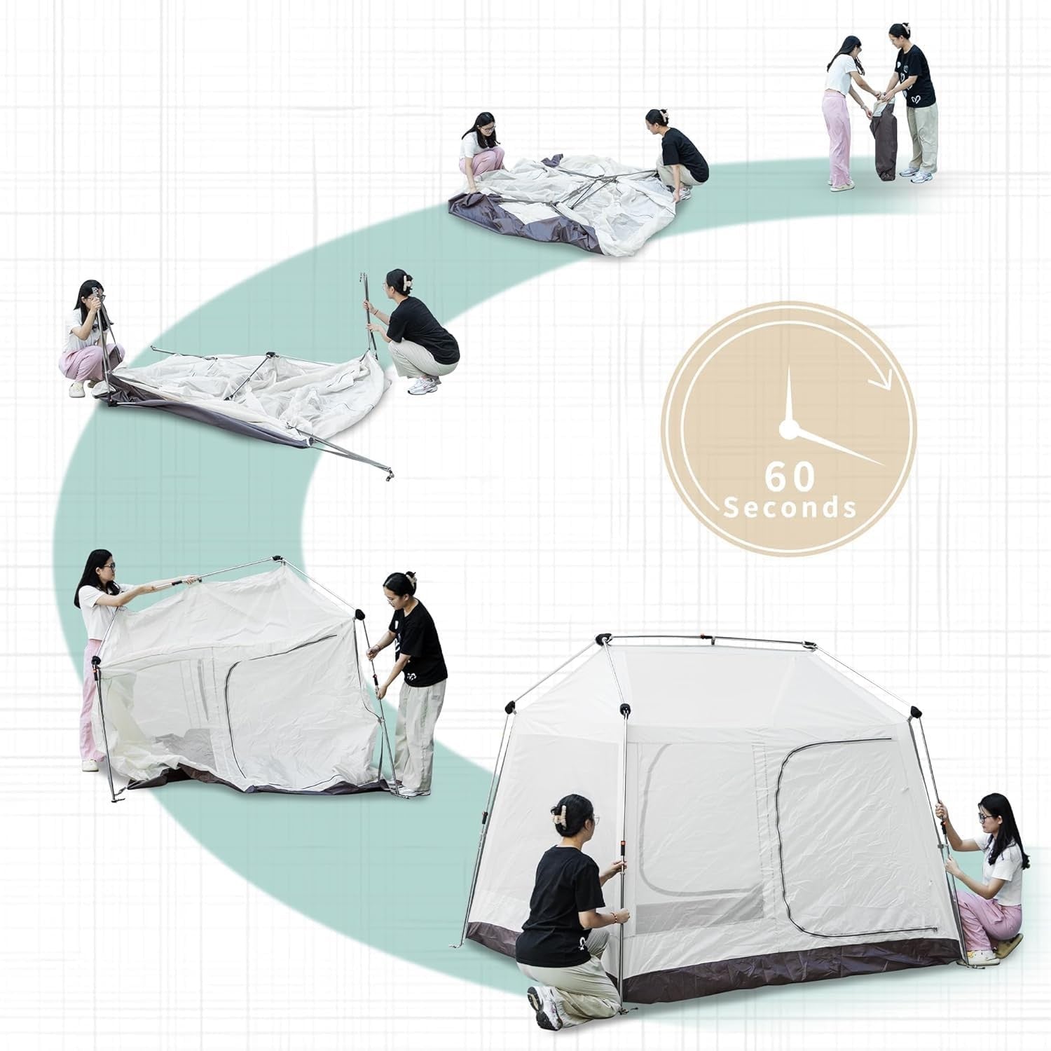 Waterproof 4 Person Camping Tent Green Beige w/ Canopy
