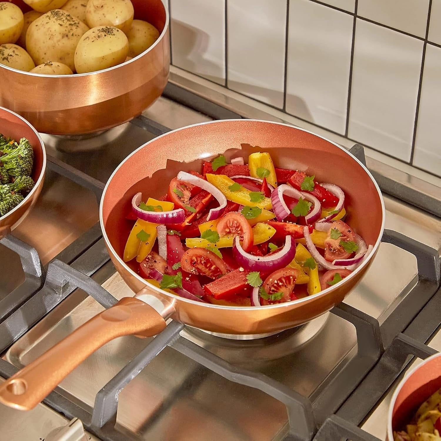 11pcs Copper Non Stick Cookware Set Induction Pots & Pans Dishwasher Safe