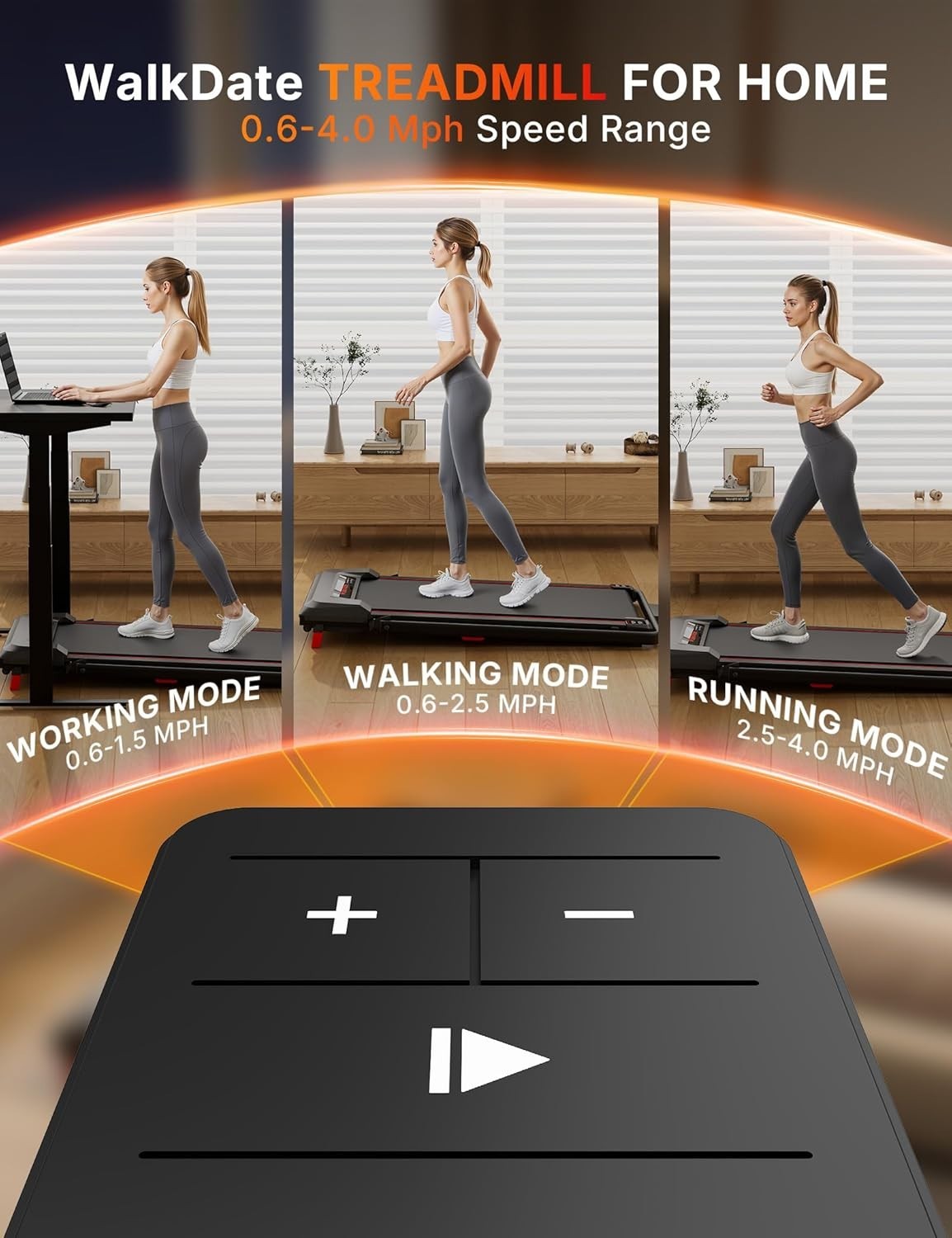 Compact Under Desk Treadmill 330lbs Capacity Low Noise LED Display Home Office