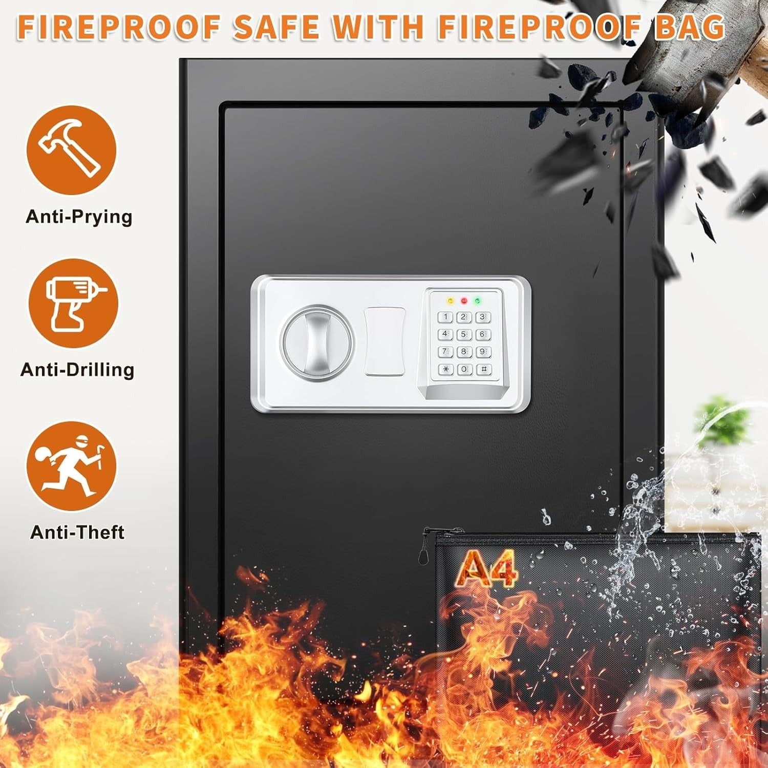 64L Digital Safe Box A4 Document Safe Alarm Security Cabinet Lock
