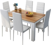 Dining Table Set 6 Chairs Faux Leather Oak Modern Kitchen Home Office