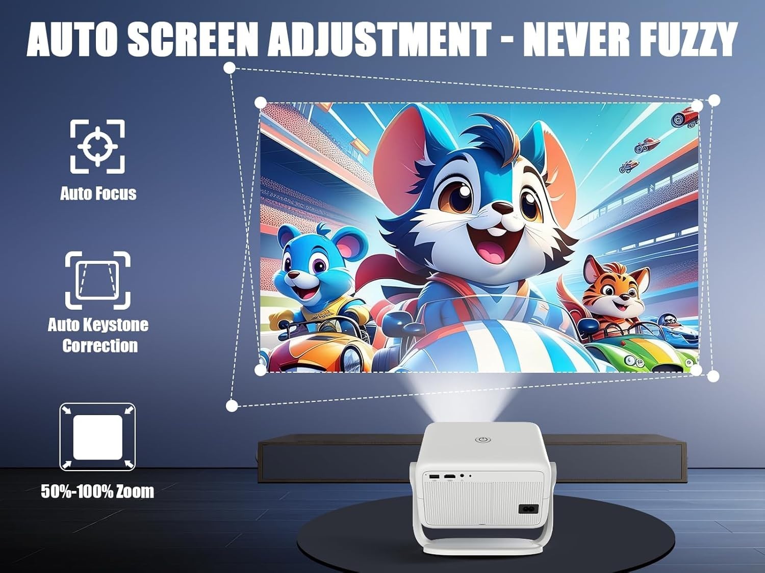 Smart 1080P Projector 400 ANSI Android 13 WiFi Bluetooth Auto Focus