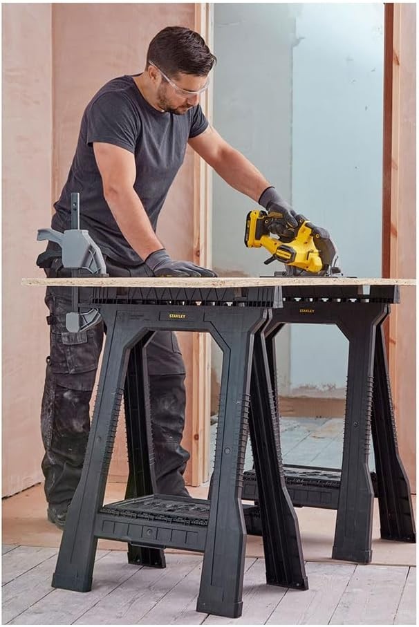 Folding Saw Horse Twin Pack 362kg Capacity with Tool Tray Anti-Slip Pads