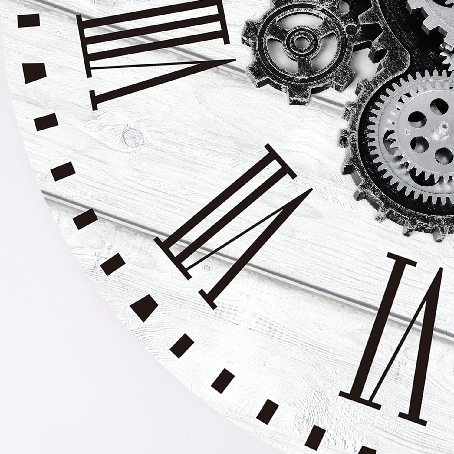 23" White Wall Clock Real Gears Rustic Farmhouse Roman Numeral Vintage